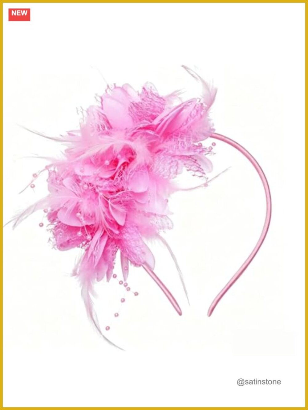 Flower Feather Fascinator Headband Pearl Hair Accessory Party Wedding